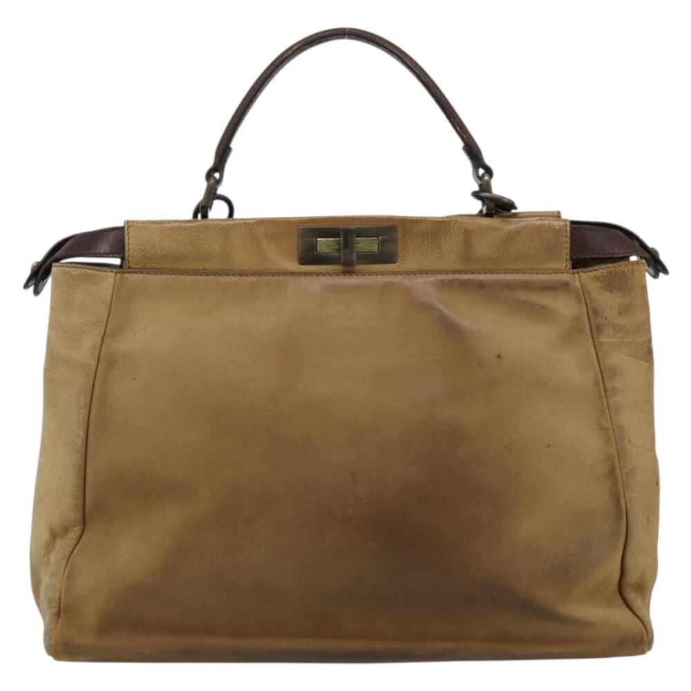 Fendi Leather Peek A Boo Large Handbag Beige